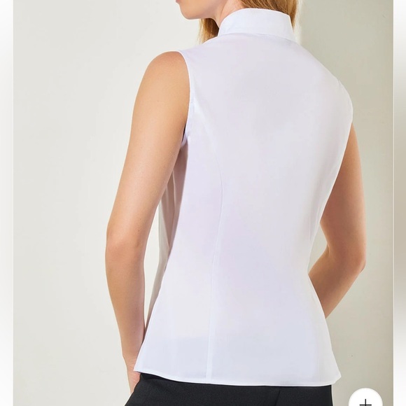 Ming Wang Sleeveless Zip-Up Stretch Cotton Shirt, White - Picture 10 of 12